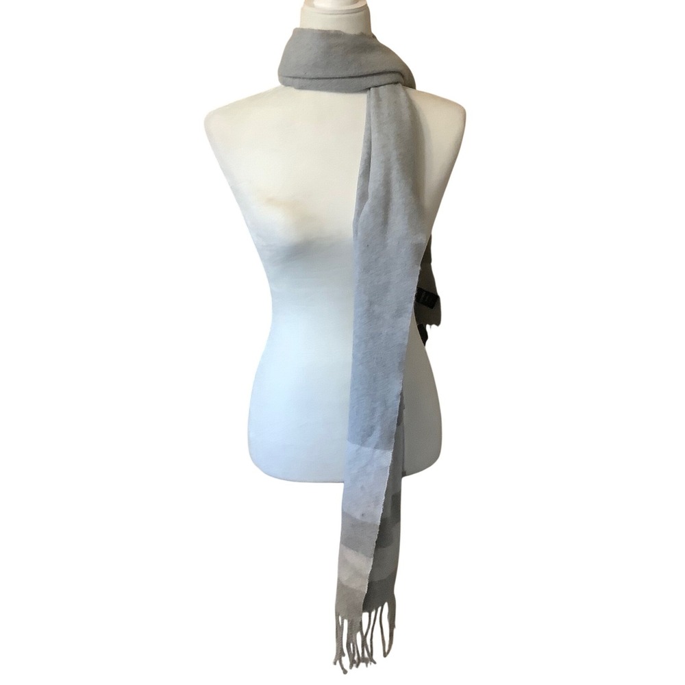 Express Gray White Striped Fringe Scarf NWT One Size 76"x12" Preppyโ Academia